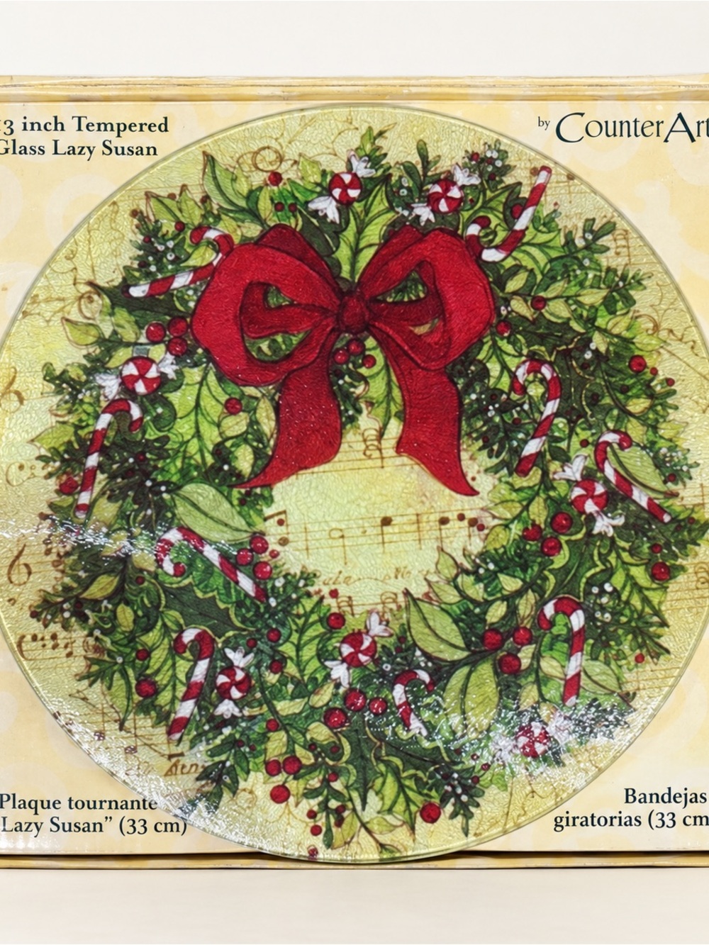 Counter Art Tempered Glass Lazy Susan - Christmas Wreath
